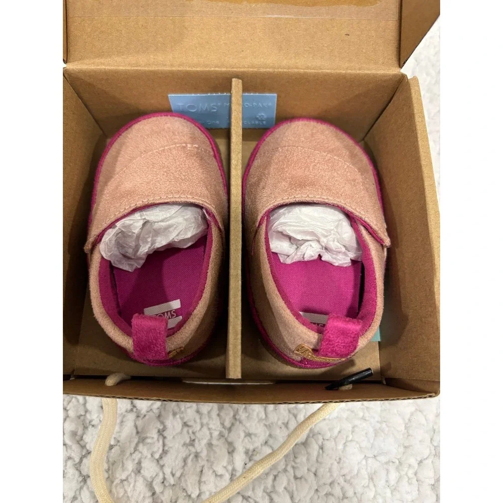 TOMS 4 Pink Pinto Microsuede Tiny Shoes Baby Girls Casual Boho Slip On